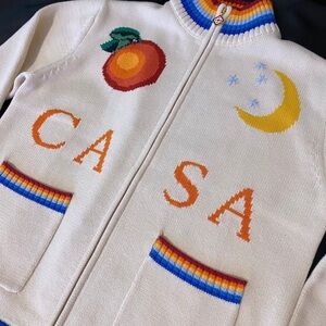 Casa Cream Zip-Up Sweater with Rainbow Accents